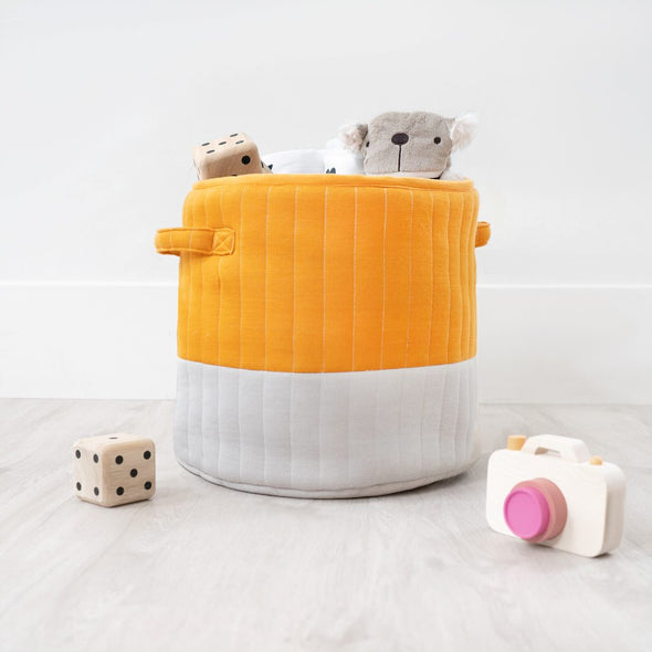 Organic Cotton Mod Quilted Storage Basket Orange/Gray | 13" x 12"