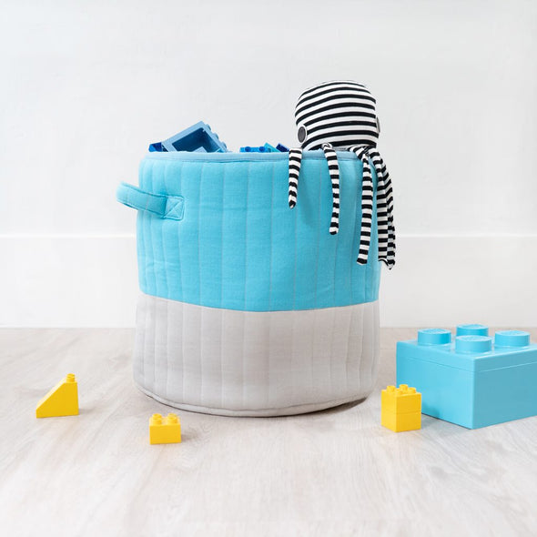 Organic Cotton Mod Quilted Storage Basket Blue/Gray | 13" x 12"